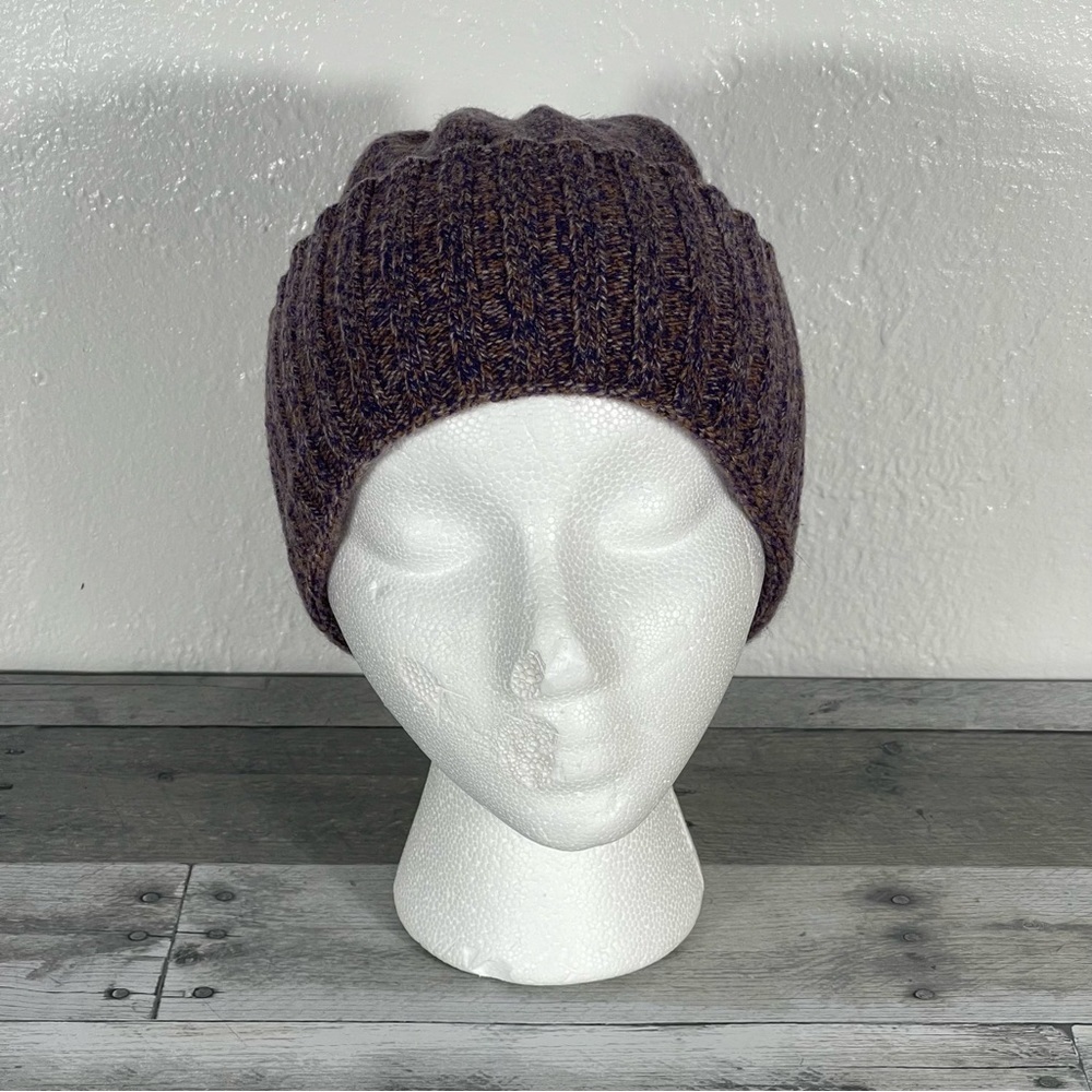 Portolano Women’s Wide Rib Cuff 100% Cashmere Beanie - Purple